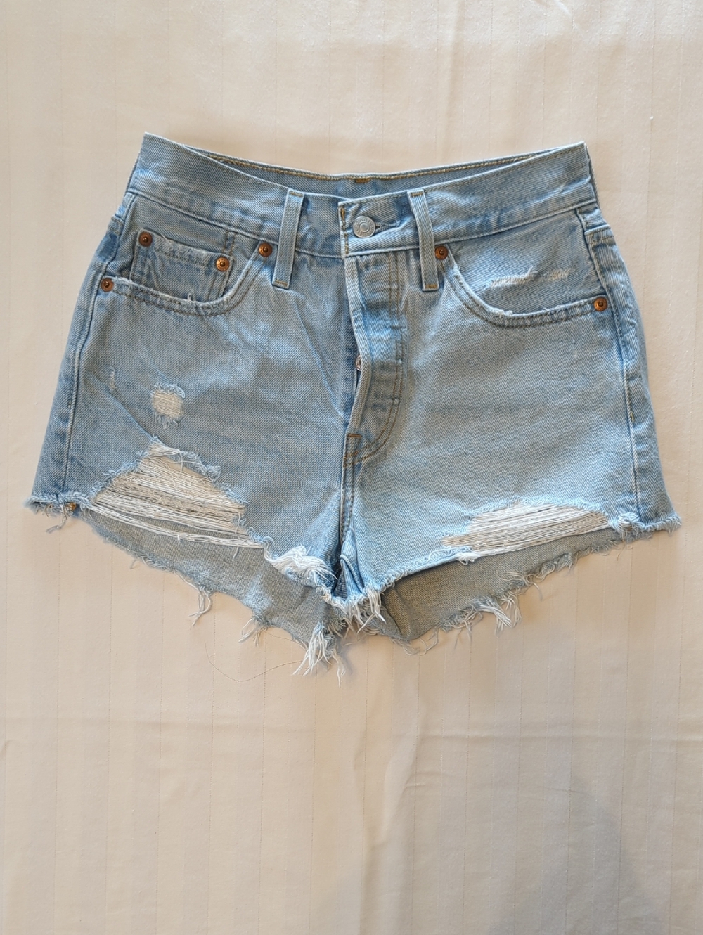 Levi's Light Blue Distressed High-Rise Denim Shorts